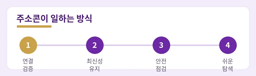 주소콘의 연결 검증·최신성 유지·안전 점검·쉬운 탐색 4단계 운영 방식