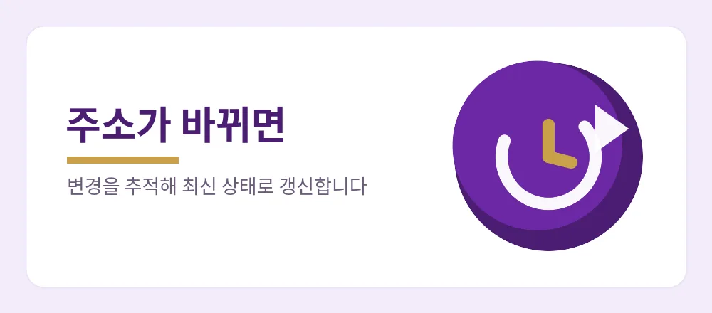주소가 바뀌면 변경을 추적해 최신주소로 갱신하는 주소콘 안내